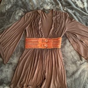 SKY BRAND leather belted Top brown S (cf)